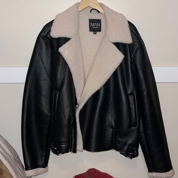 Boohoo Jackets & Coats Mens Xl Faux Shearling Leather Biker Jacket